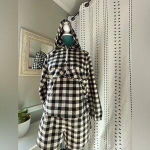 Black and White Checkered Windbreaker with Matching Shorts